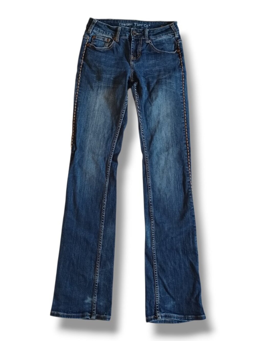 Cowgirl Tuff Womens Jeans Western Edge Dark Bootcut Stretch Size 25 27x34